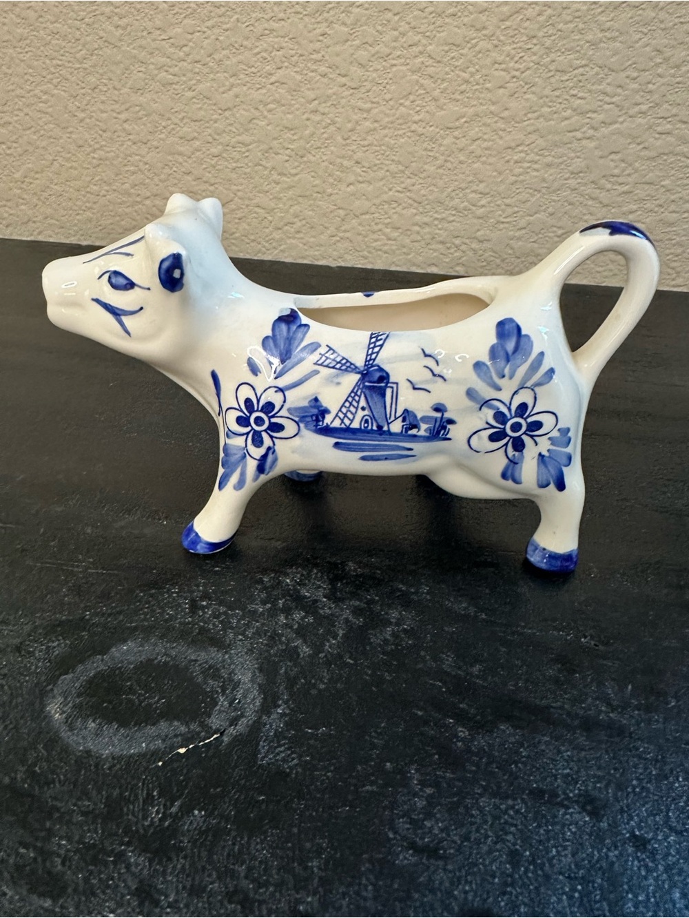 Blue and White Delft-Style Ceramic Cow Creamer - Home Art
